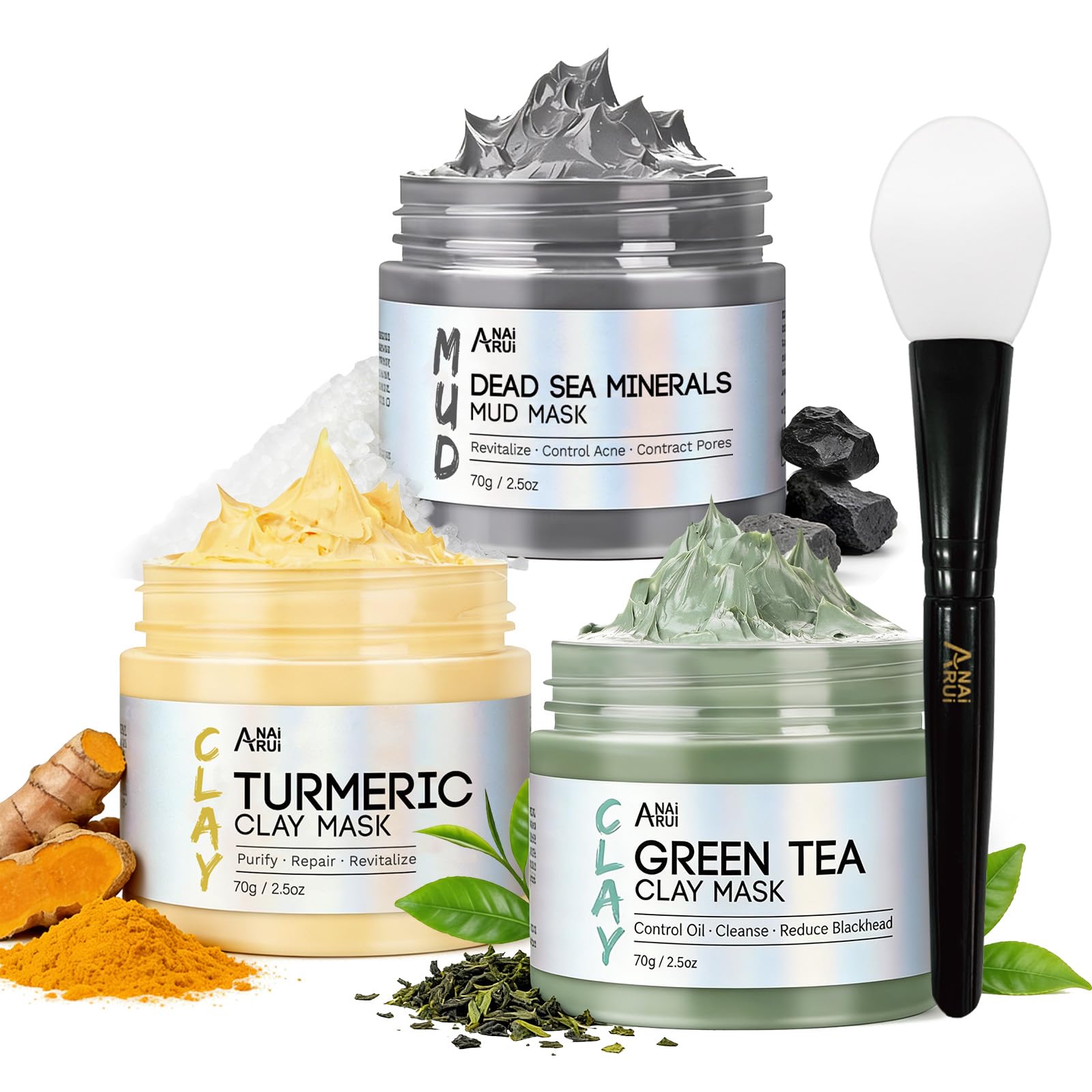 Amazon.com : ANAI RUI 3 Pcs Face Mask Set - Turmeric Clay Mask